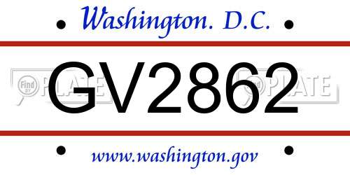GV2862 District Of Columbia License Plate