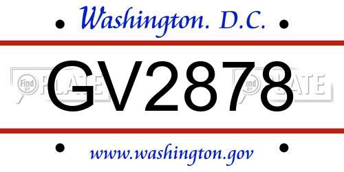 GV2878 District Of Columbia License Plate