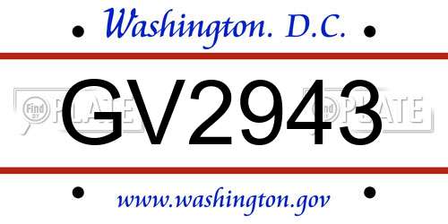 GV2943 District Of Columbia License Plate