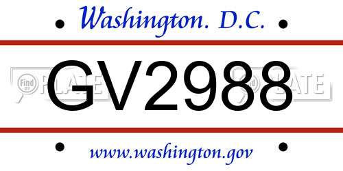 GV2988 District Of Columbia License Plate
