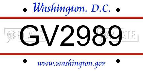GV2989 District Of Columbia License Plate
