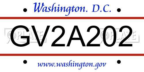 GV2A202 District Of Columbia License Plate