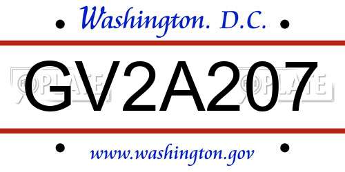GV2A207 District Of Columbia License Plate