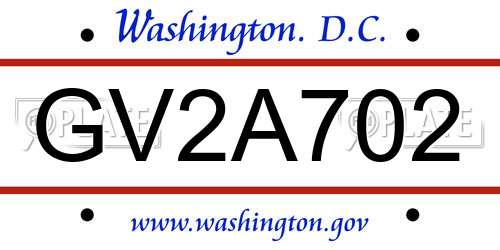 GV2A702 District Of Columbia License Plate