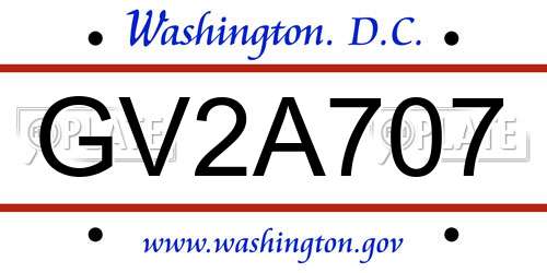 GV2A707 District Of Columbia License Plate
