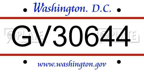 GV30644 District Of Columbia License Plate