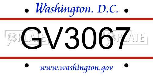 GV3067 District Of Columbia License Plate