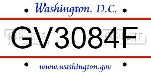 GV3084F District Of Columbia License Plate