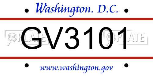 GV3101 District Of Columbia License Plate