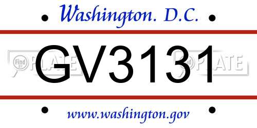 GV3131 District Of Columbia License Plate