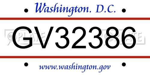 GV32386 District Of Columbia License Plate