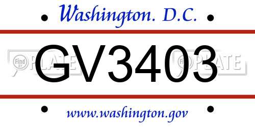 GV3403 District Of Columbia License Plate