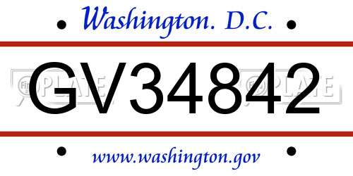 GV34842 District Of Columbia License Plate