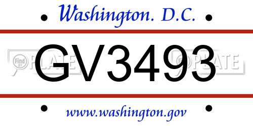 GV3493 District Of Columbia License Plate