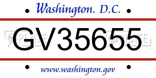 GV35655 District Of Columbia License Plate