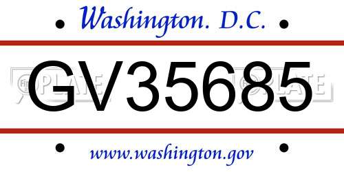 GV35685 District Of Columbia License Plate