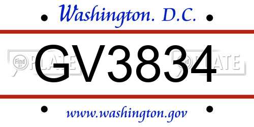 GV3834 District Of Columbia License Plate