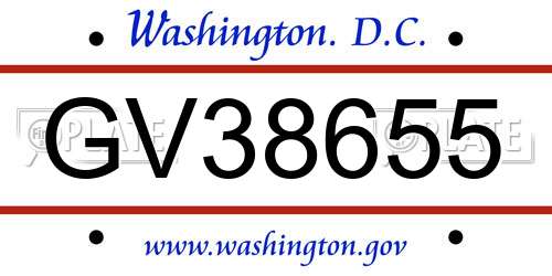 GV38655 District Of Columbia License Plate