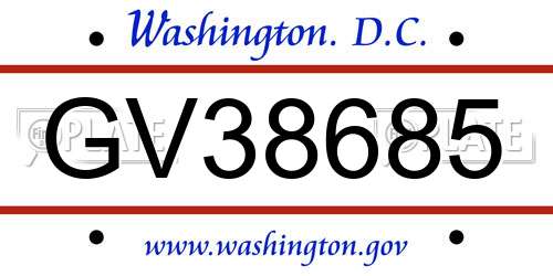 GV38685 District Of Columbia License Plate