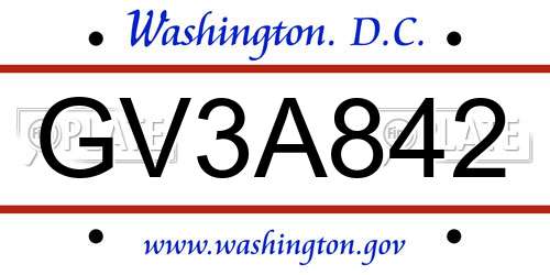 GV3A842 District Of Columbia License Plate