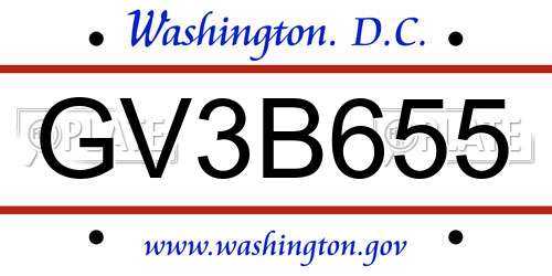 GV3B655 District Of Columbia License Plate