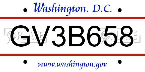 GV3B658 District Of Columbia License Plate