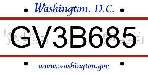 GV3B685 District Of Columbia License Plate