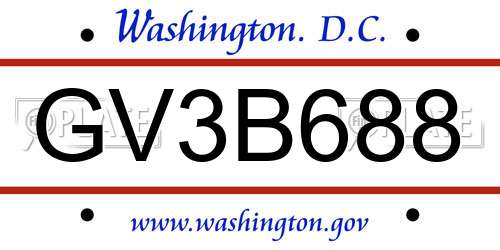 GV3B688 District Of Columbia License Plate