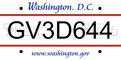 GV3D644 District Of Columbia License Plate