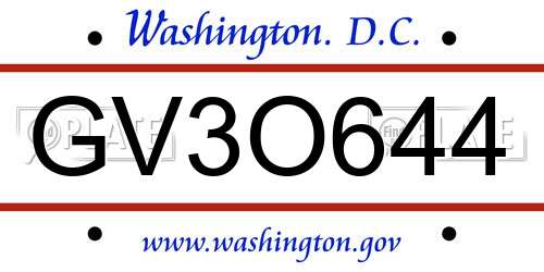 GV3O644 District Of Columbia License Plate