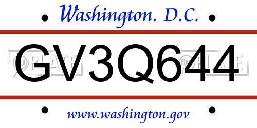 GV3Q644 District Of Columbia License Plate