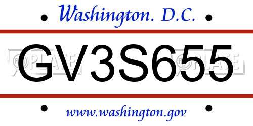 GV3S655 District Of Columbia License Plate