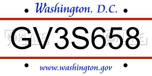 GV3S658 District Of Columbia License Plate
