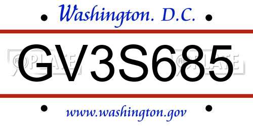 GV3S685 District Of Columbia License Plate