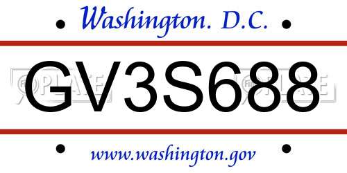 GV3S688 District Of Columbia License Plate