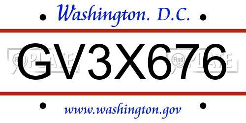 GV3X676 District Of Columbia License Plate