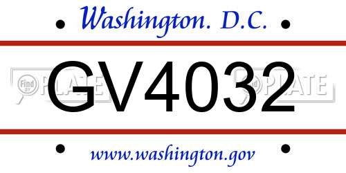 GV4032 District Of Columbia License Plate