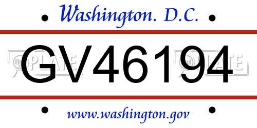 GV46194 District Of Columbia License Plate