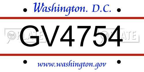 GV4754 District Of Columbia License Plate