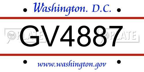 GV4887 District Of Columbia License Plate