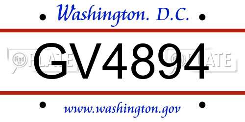 GV4894 District Of Columbia License Plate