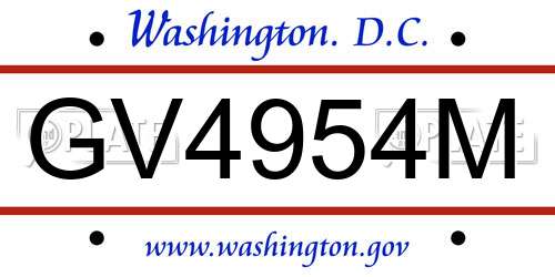 GV4954M District Of Columbia License Plate
