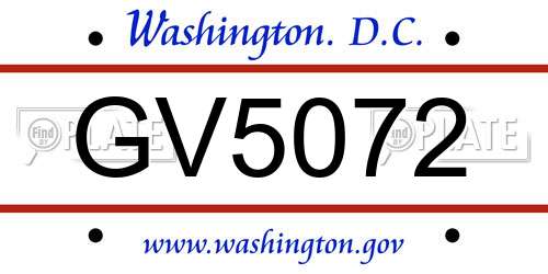GV5072 District Of Columbia License Plate