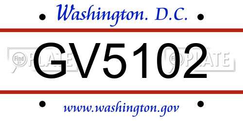 GV5102 District Of Columbia License Plate