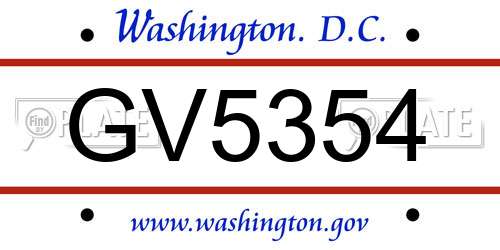 GV5354 District Of Columbia License Plate