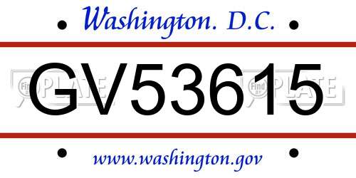 GV53615 District Of Columbia License Plate