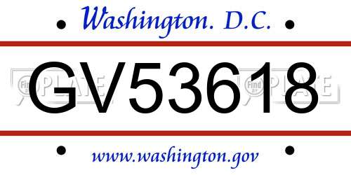GV53618 District Of Columbia License Plate