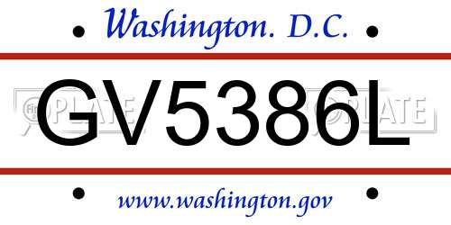 GV5386L District Of Columbia License Plate