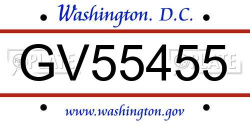 GV55455 District Of Columbia License Plate