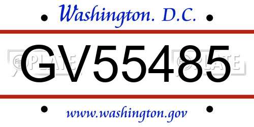GV55485 District Of Columbia License Plate